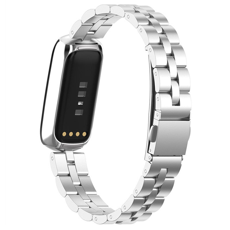 Rustfrit stålbånd med tre perler, flade spænder Udskiftning af urrem til Fitbit Luxe Special Edition Rustfrit stålbånd med tre perler, flade spænder Udskiftning af urrem til Fitbit Luxe Special Edition